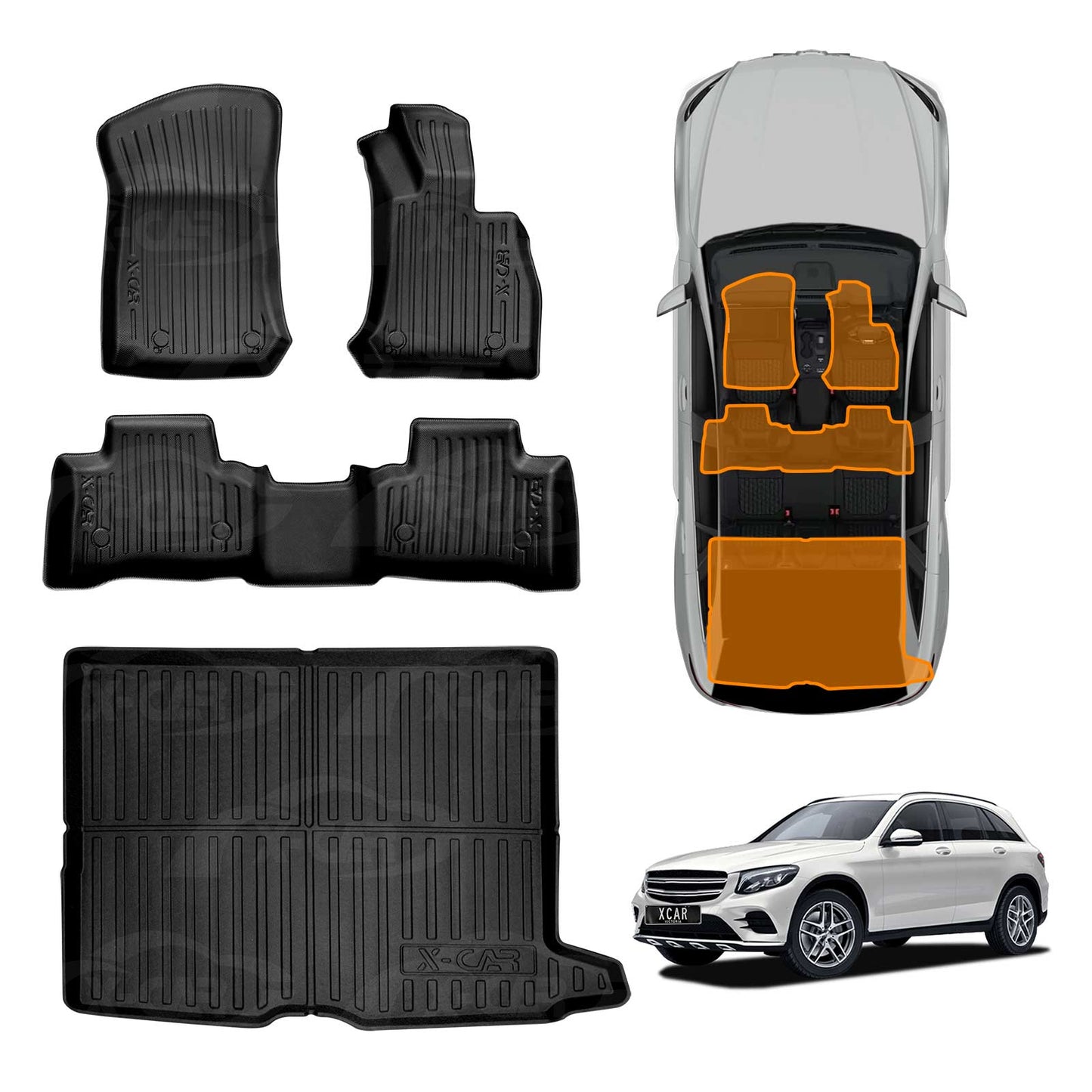 3D Floor Mats Boot Liner Set for Mercedes-Benz GLC Class 2015-2022 All Weather Heavy Duty Cargo Car Trunk Luggage Tray