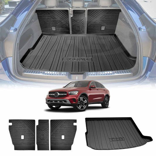 3D All Weather Boot Liner Back Seat Protector Combo for Mercedes-Benz GLC Coupe 2016-2023 Heavy Duty Car Kick Mats Cover Cargo