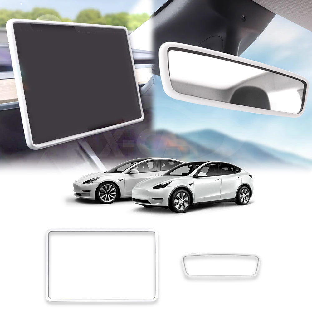 Screen Protector Rearview Mirror Frame for Tesla Model 3 2017-2023 and Model Y 2021-2025 Protection Silicone Cover Case Accessories White