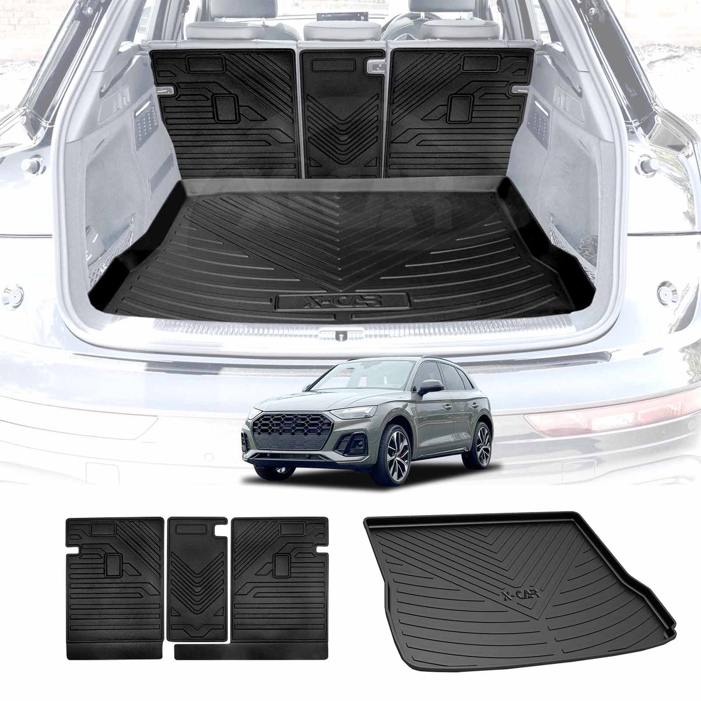 3D All Weather Boot Liner Back Seat Protector Combo for Audi Q5 SQ5 2017-2025 Heavy Duty Car Kick Mats Cover Cargo Trunk Mat