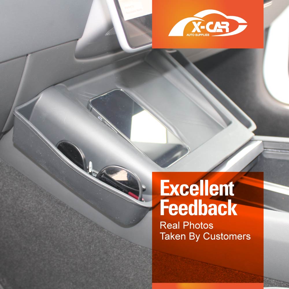 Grey Silicone Anti-Slip Mat with Side Storage For Tesla Model 3 Highland 2023-2025 Center Console Wireless Charger Protective Pad