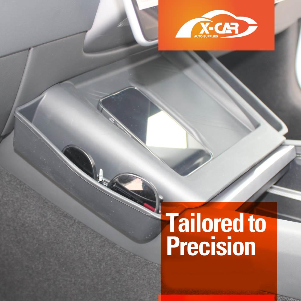 Grey Silicone Anti-Slip Mat with Side Storage For Tesla Model Y Juniper 2025-Onwards Center Console Wireless Charger Protective Pad