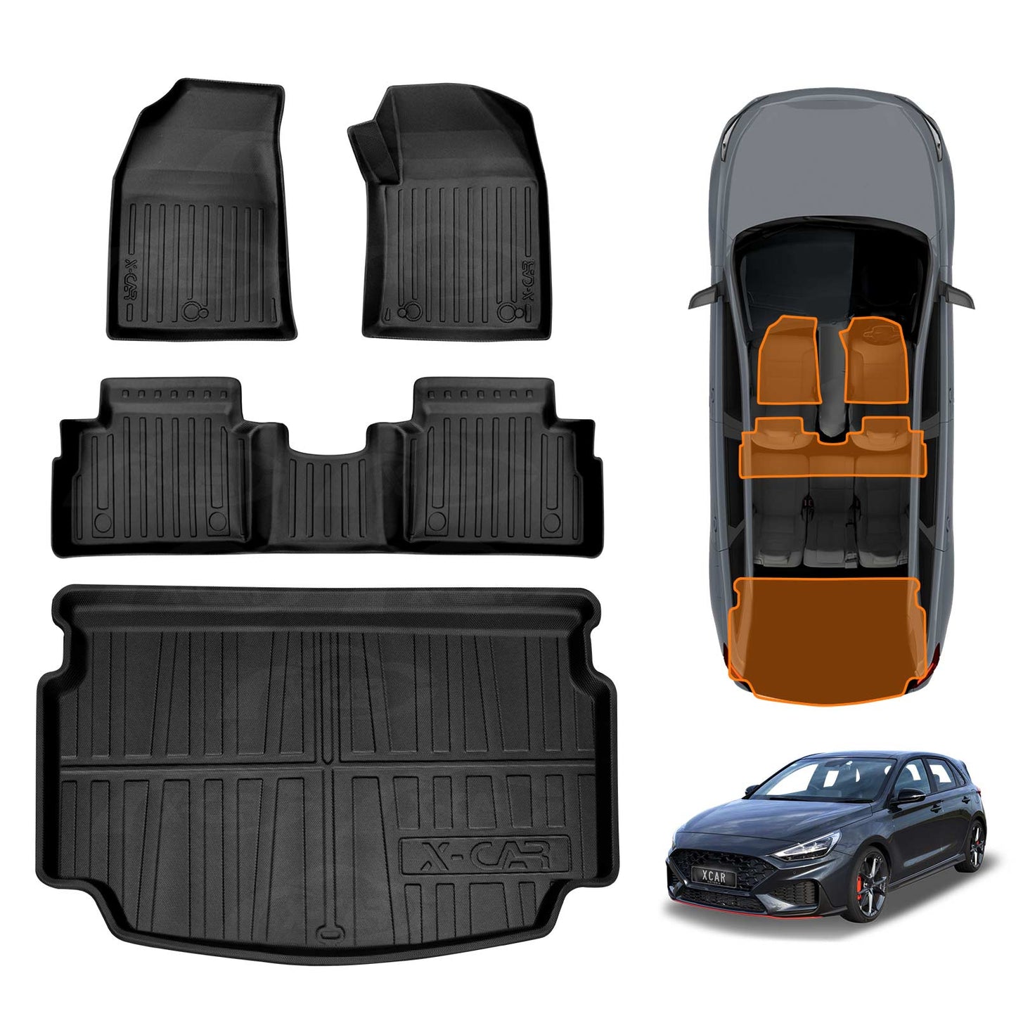 Floor Mats Boot Liner for Hyundai i30 Hatchback 2018-Onwards Height Ajustable Boot All Weather Heavy Duty Cargo Car Trunk Luggage Tray