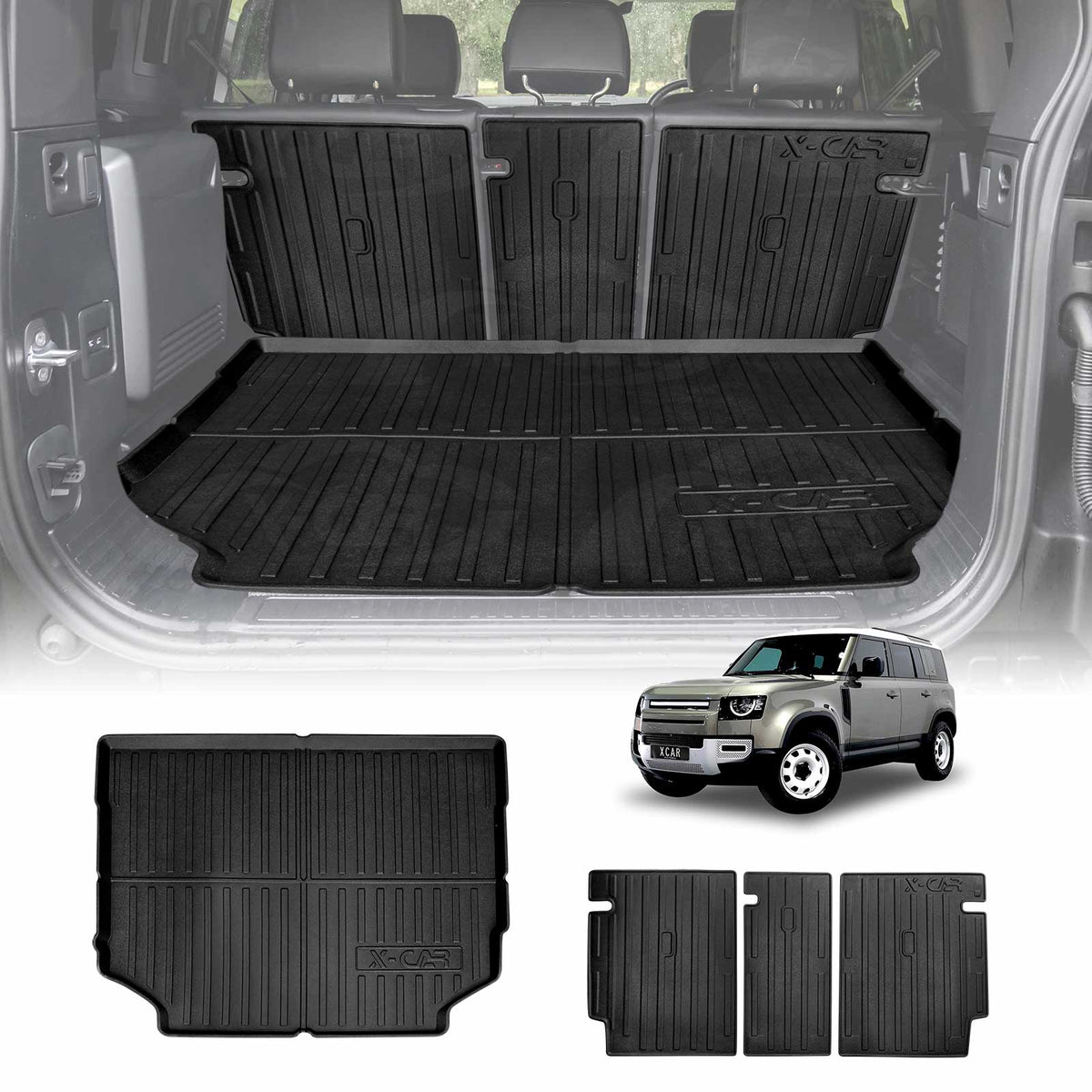 Boot Liner Kick Mats Set for Land Rover Defender L663 110 5 Seater 2020-Onwards All Weather Heavy Duty Cargo Car Trunk Back Seat Protector