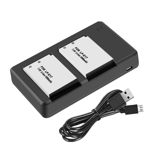 2 Rechargeable LP-E17 Battery and USB Dual Charger for Canon EOS 200D Mark I II 77D 750D 760D 800D 8000D M3 M5 M6 Mark I II Rebel T6i T6s T7i Kiss X8i