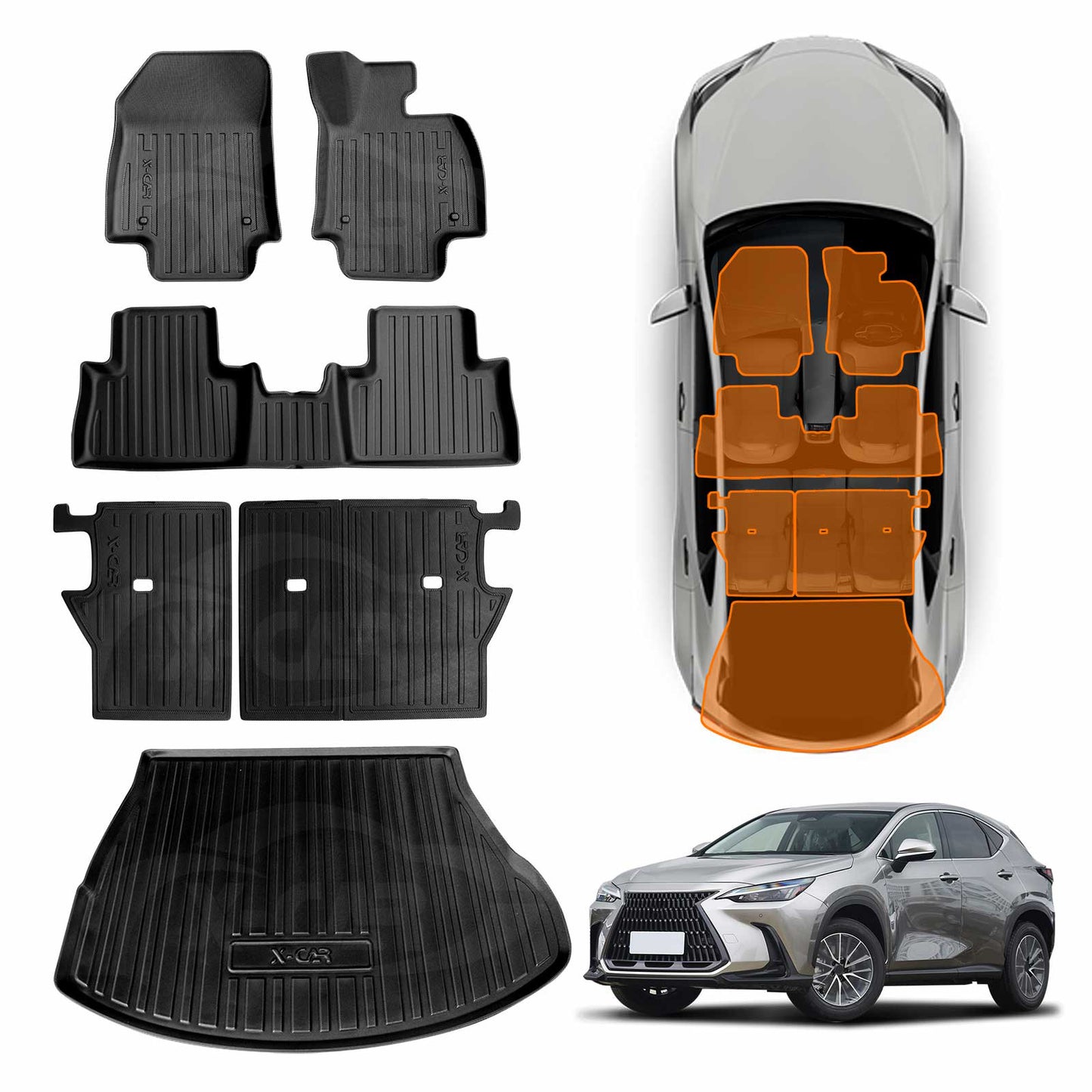 Floor Mats Boot Liner Set for Lexus NX250 NX350 NX350h NX450h 2022-Onwards Heavy Duty Car Trunk Cargo Kick Back Seat Cover
