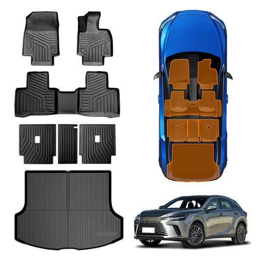 3D Floor Mats Boot Liner Set for Lexus RX350 RX350h RX500h 2022-Onwards All Weather Heavy Duty Cargo Kick Back Seat Protector Cover