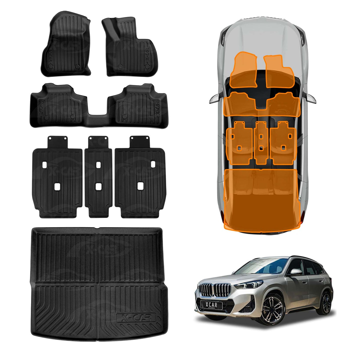 Floor Mats Boot Liner Set for BMW X1 U11 Series 2022-Onwards All Weather Heavy Duty Cargo Kick Mats Back Seat Protector Cover