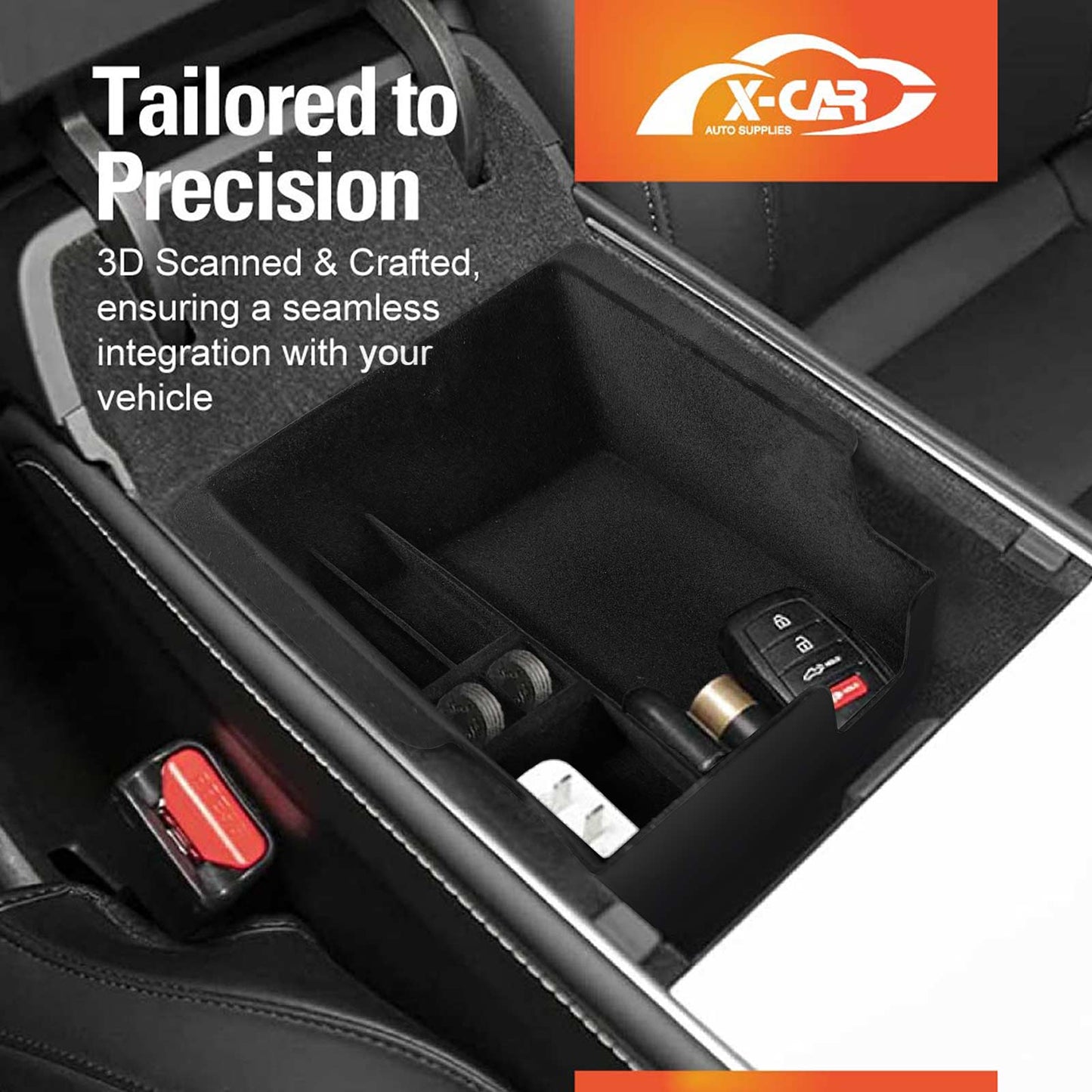 Tesla Model 3 2017-2023 and Model Y 2021-2025 Flocked Center Console Armrest Organizer Tray Storage Box