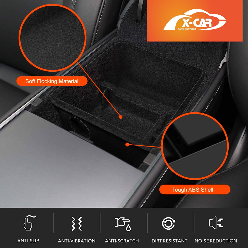 Tesla Model 3 2017-2023 and Model Y 2021-2025 Flocked Center Console Armrest Organizer Tray Storage Box