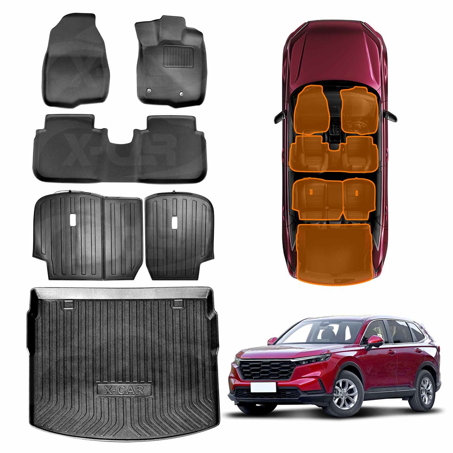 Floor Mats Boot Liner Set for Honda CR-V 5-Seat CRV 2023-Onwards All Weather Heavy Duty Cargo Kick Mats Back Seat Protector Cover