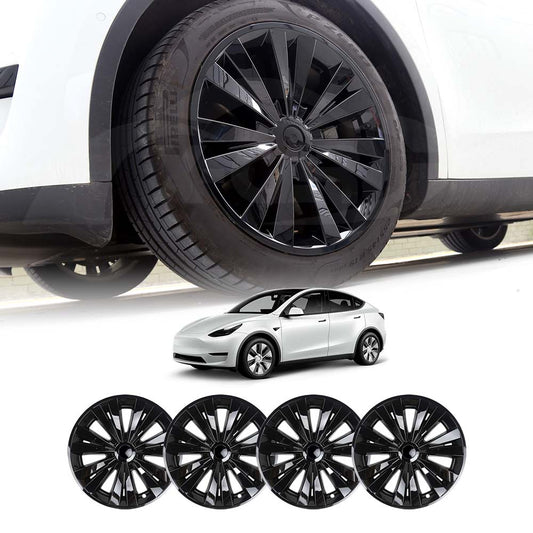 Tesla Model Y 2022-2025 Wheel Protector Cover Hub Caps 19 Inch Rim Hubcap X Plaid Paino Black Exterior Accessories (Set of 4)