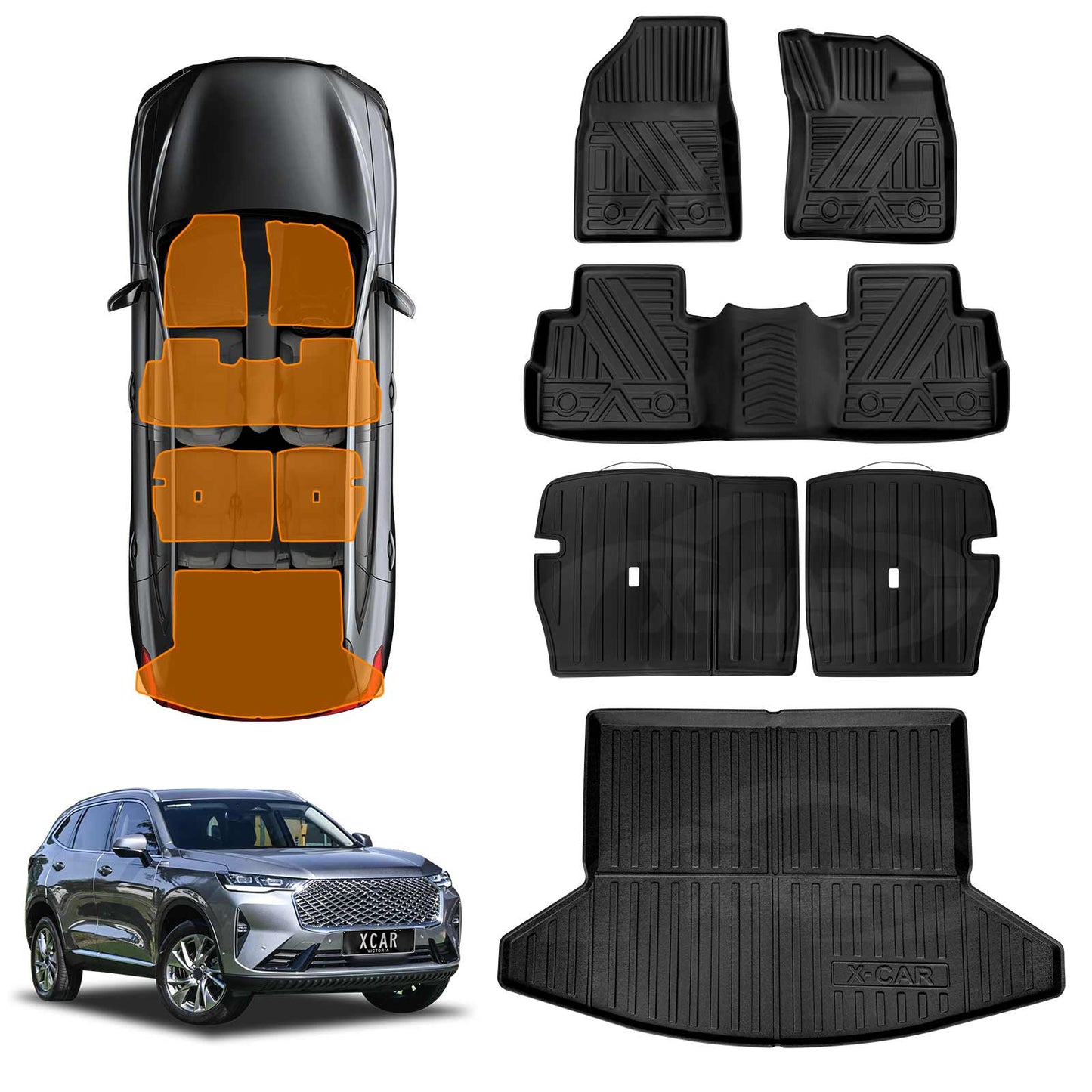 Floor Mats Boot Liner Set for GWM Haval H6/H6 GT 2021-Onwards All Weather Heavy Duty Cargo Kick Mats Back Seat Protector Cover