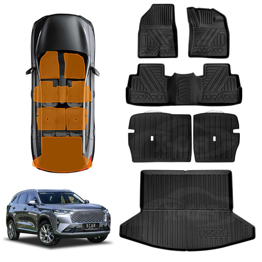 Floor Mats Boot Liner Set for GWM Haval H6/H6 GT 2021-Onwards All Weather Heavy Duty Cargo Kick Mats Back Seat Protector Cover