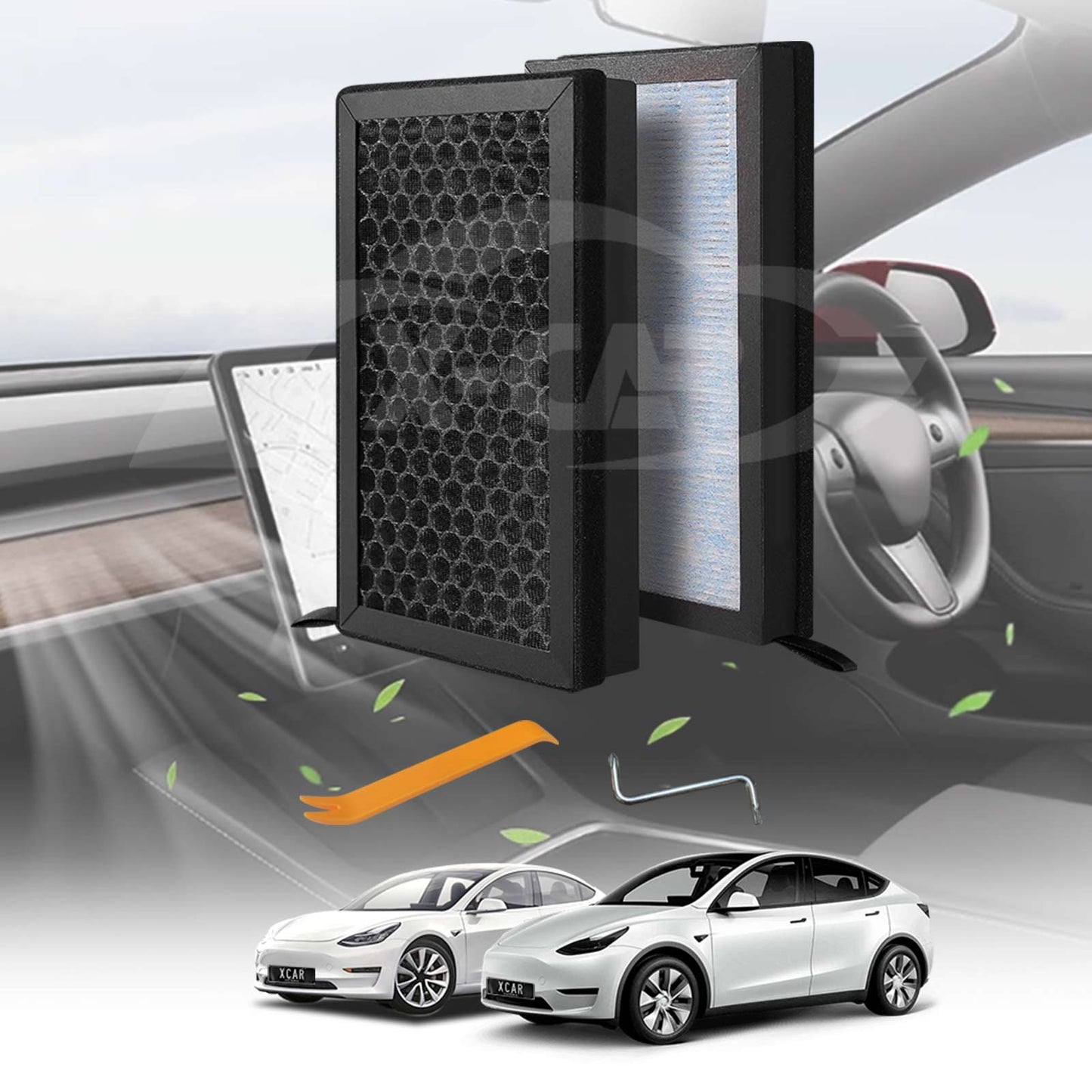Tesla Model 3 2017-2023 and Model Y 2021-2025 Cabin Air Filter HEPA with Activated Carbon Charcoal Air Intake Filter Accessories Replacement 2 Pack