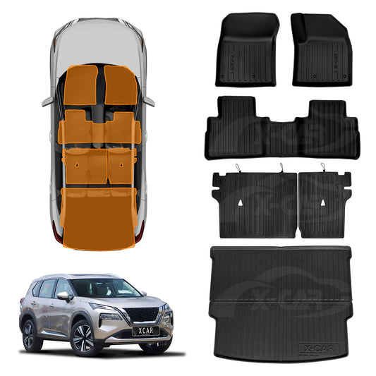 Floor Mat Boot Liner Back Seat Protector Combo for Nissan X-trail Xtrail T33 5 Seats 2022-Onwards Heavy Duty Car Kick Mats Cover