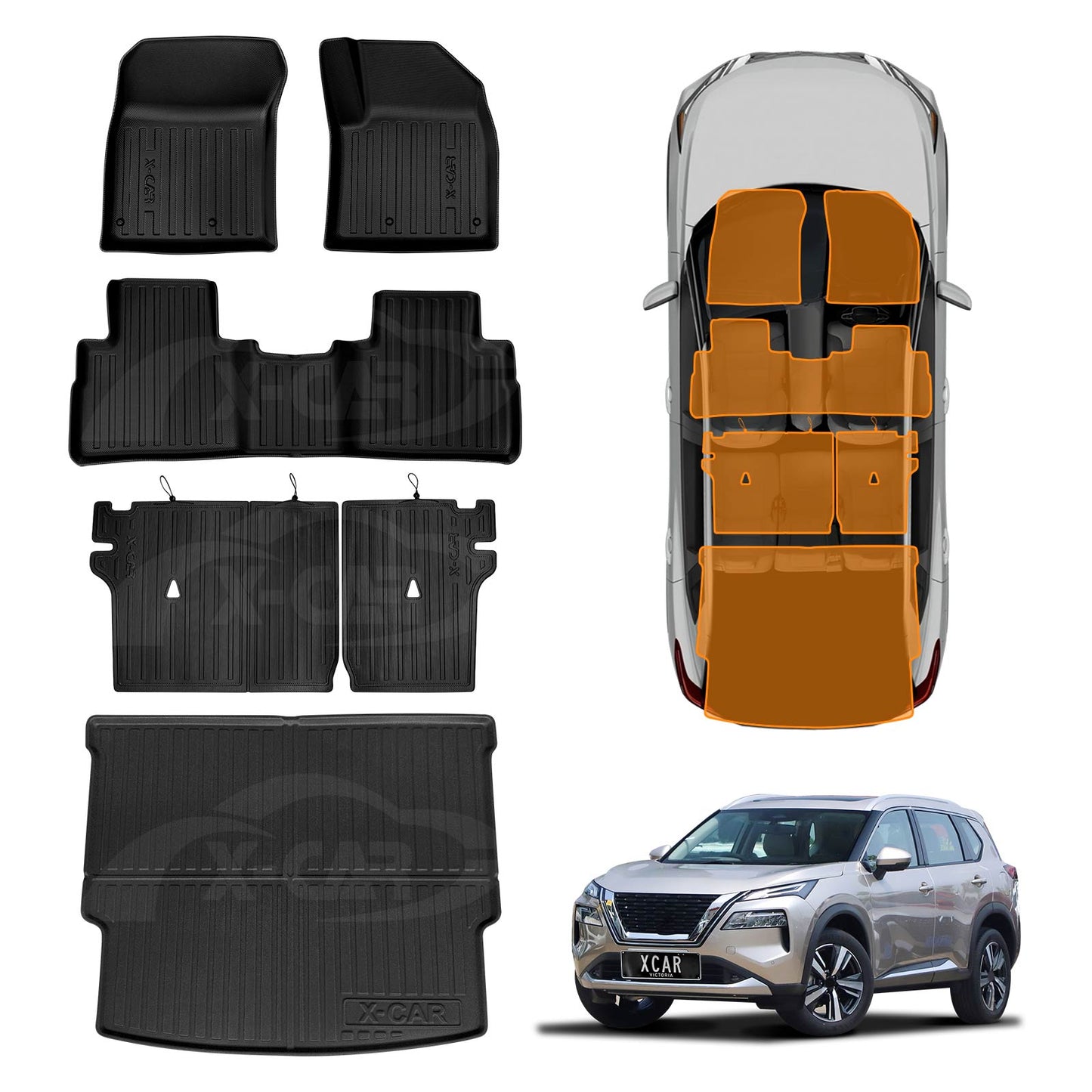 Floor Mat Boot Liner Back Seat Protector Combo for Nissan X-trail Xtrail T33 e-POWER 5 Seats 2022-Onwards Heavy Duty Car Kick Mats Cover