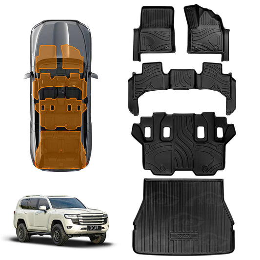 3D Floor Mats Boot Liner Set for Toyota Landcruiser 300 LC300 2021-Onwards All Weather Heavy Duty Cargo Car Trunk Luggage Tray