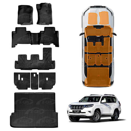 Floor Mats Boot Liners Set for Toyota Prado 150 Series 7-Seat 2009-2024 All Weather Heavy Duty Cargo Kick Mats Back Seat Protector Cover