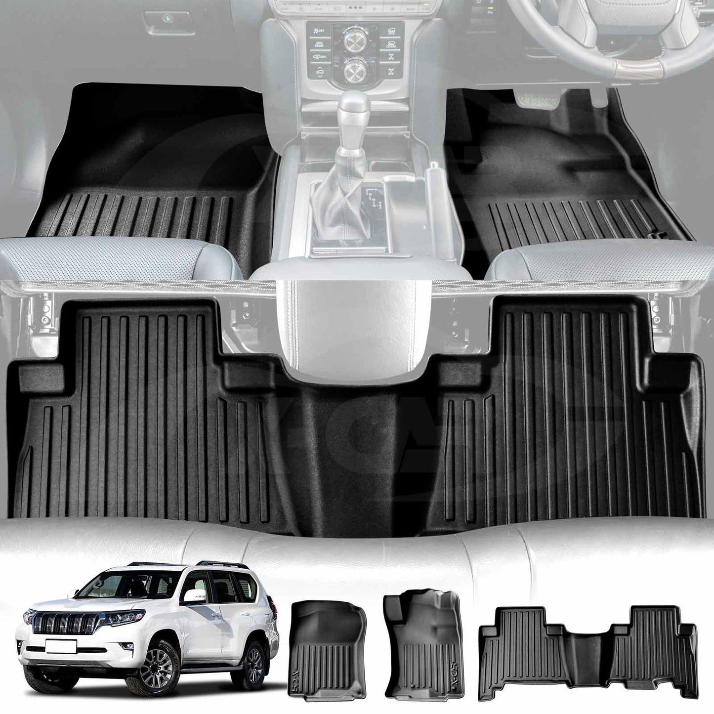 3D Customized Heavy Duty All Weather Car Mat Floor Liner Full Set Carpet for Toyota Prado 150 Series 2009-2024