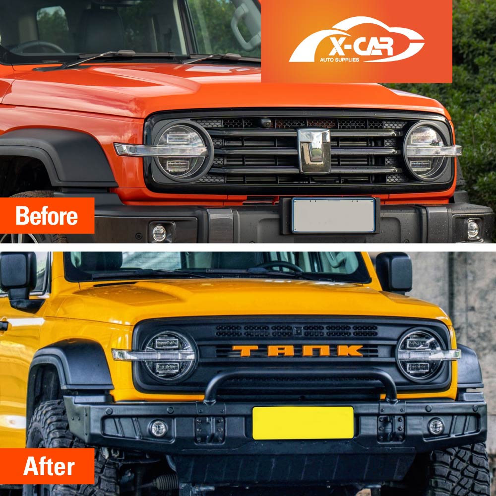 Front Bumper Grille With LED light for GWM Tank 300 2023-2025 Mesh Frame Exterior Modification Accessories