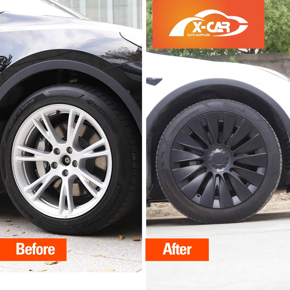 Tesla Model Y 2022-2025 Wheel Protector Cover Hub Caps 19 Inch Rim TURBINE-H Matt Black Exterior Accessories (Set of 4)