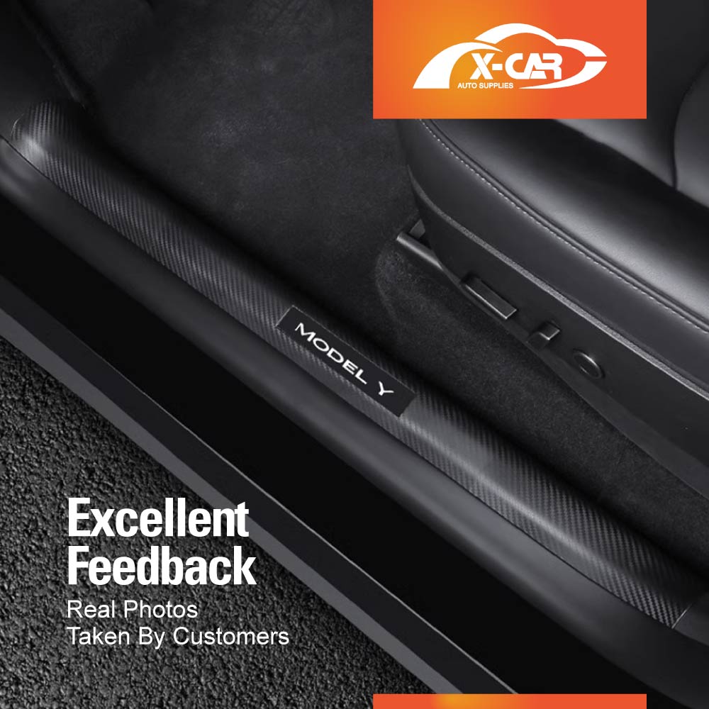 Carbon Fiber Style Front Door Sill Protector for Tesla Model Y 2021-2025 Door Entry Guard