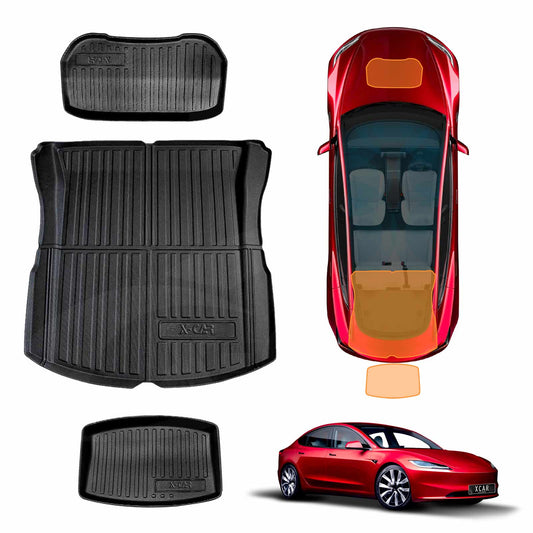 Tesla Model 3 Highland 2023-2025 All-Weather Rear Front Toolbox Well Trunk Cargo Mats Interior Boot Liners Set Cover Luggage Tray