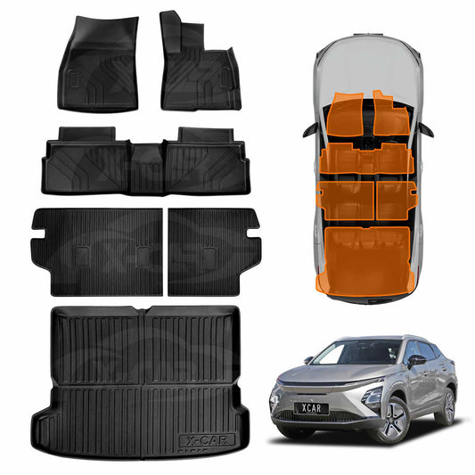 3D Floor Mats Boot Liner Set for Chery OMODA E5 All-Electric 2024-Onwards All Weather Heavy Duty Cargo Kick Mats Back Seat Protector Cover