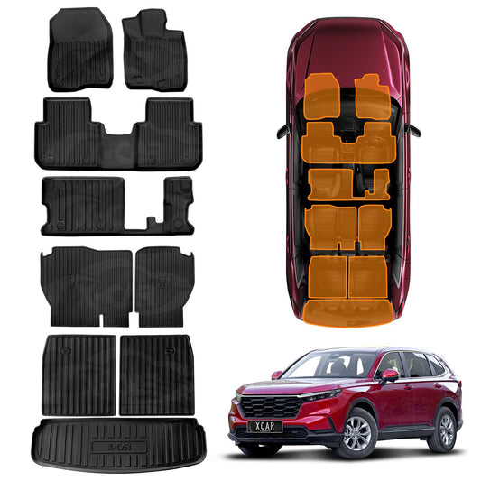 3D Floor Mats Boot Liner Set for Honda CRV CR-V 7 Seats 2023-2025 All Weather Heavy Duty TPE Cargo Kick Mats Back Seat Protector Cover