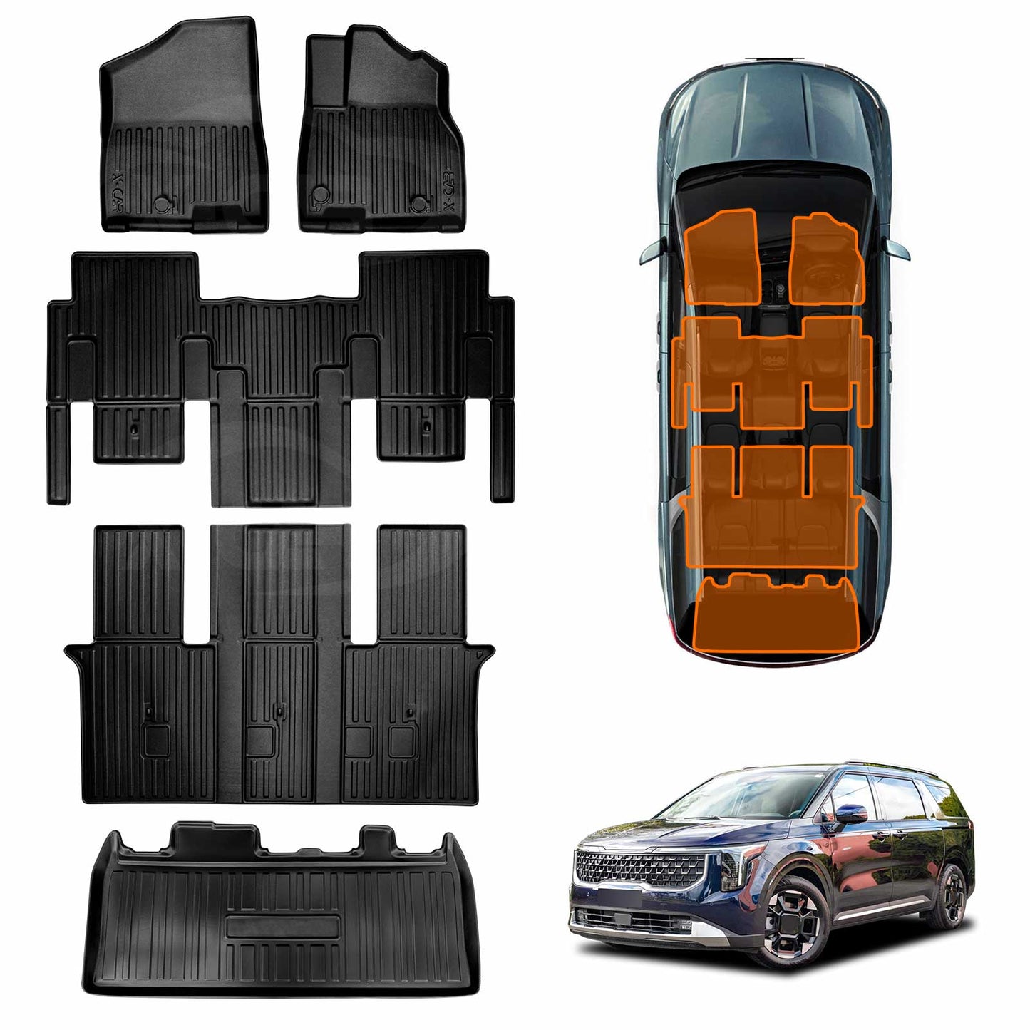 3D Floor Mats Boot Liner Set for Kia Carnival KA4 Series 2020-Onwards All Weather Heavy Duty Cargo Car Trunk Luggage Tray
