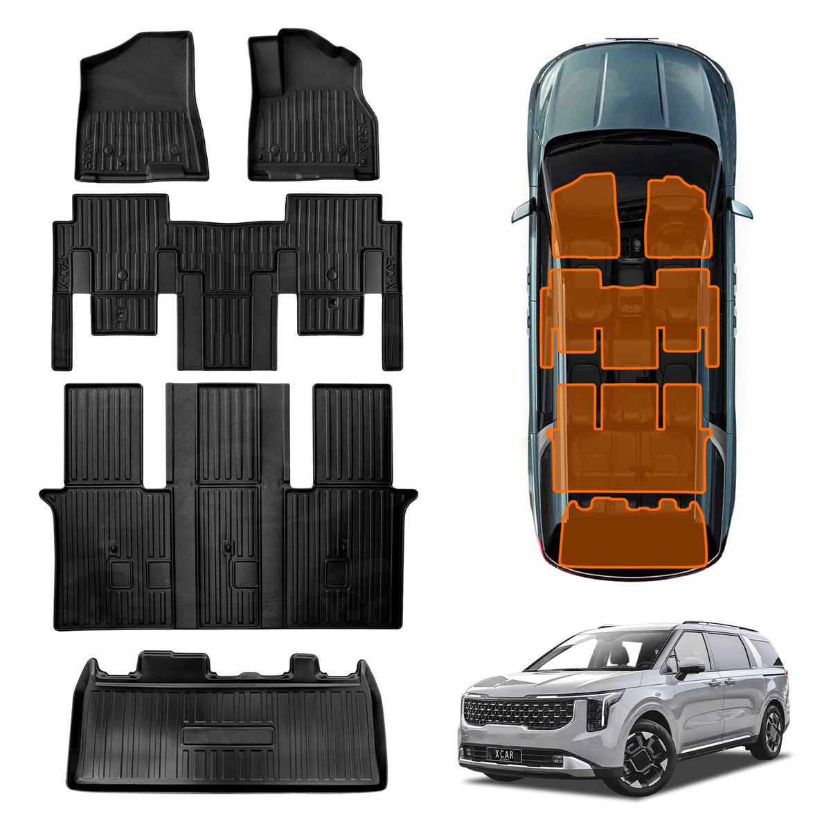 3D Floor Mats Boot Liner for Kia Carnival KA4 Hybrid 2020-Onwards All Weather Heavy Duty Cargo Car Trunk Luggage Tray