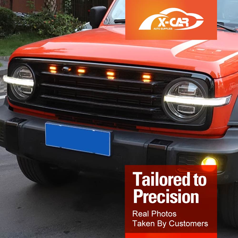 Front Bumper Grille With LED light for GWM Tank 300 2023-2025 Mesh Frame Exterior Modification Accessories
