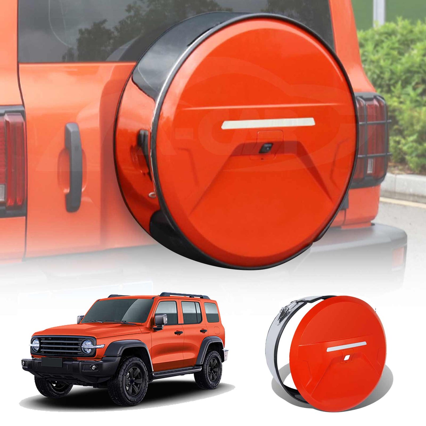 Orange Spare Wheel Cover with Stainless Steel Hoop for GWM Tank 300 2023-2025 Protective Tire Case Exterior Modification Accessories