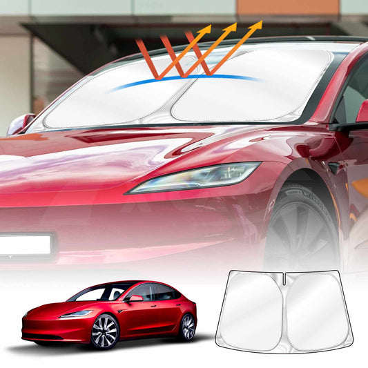 Windshield Sun Shade for Tesla Model 3 Highland 2023-2025 Blocks UV Rays Foldable Custom Sun Visor Protector