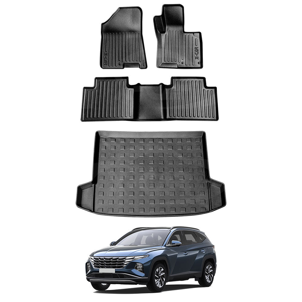 3D All-Weather Car Boot Liner Floor Mats for Hyundai Tucson 2021-2024 Heavy Duty Trunk Cargo Mat Carpet Liners Accessories