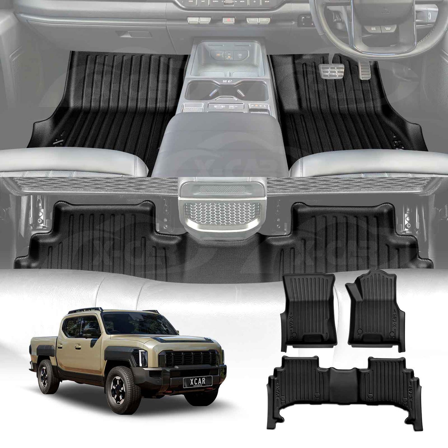 3D Floor Mats for Kia Tasman 2025-Onwards Heavy Duty All Weather Car Carpet Liner Set Accessories