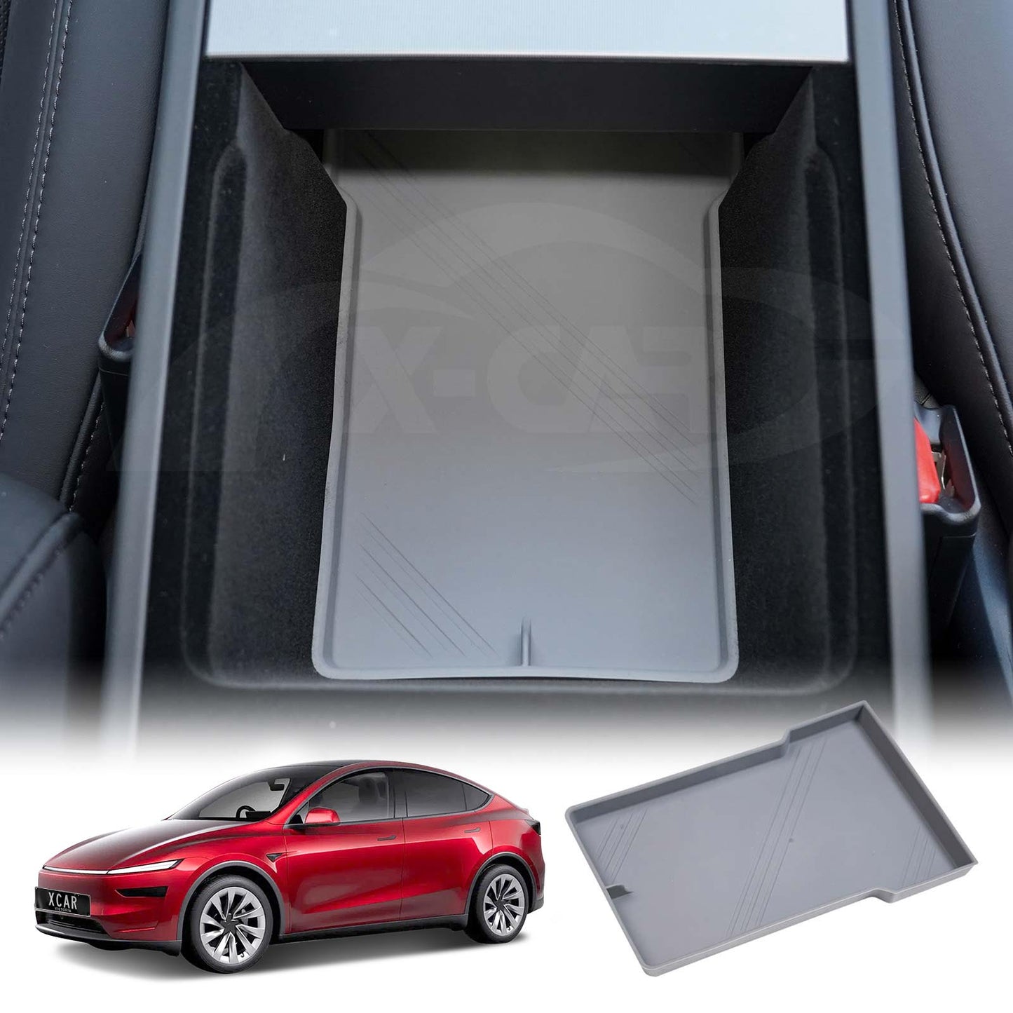 Armrest Storage Organizer Mat for Tesla Model Y Juniper 2025-Onwards Center Console Grey Soft Silicone Non-Slip Pad