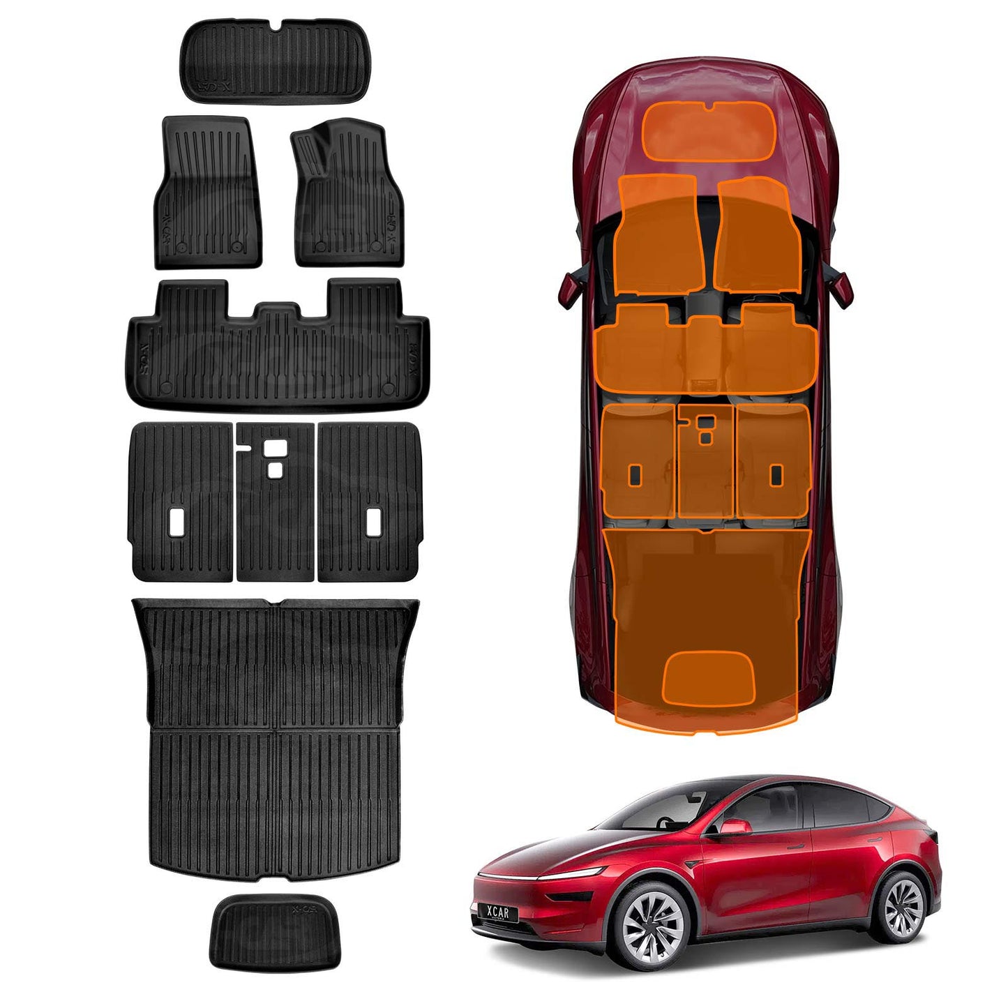Floor Mats Boot Liners Set for Tesla Model Y Juniper 2025-Onwards All Weather Front Toolbox Cargo Car Trunk Seat Kick Cover Luggage Tray