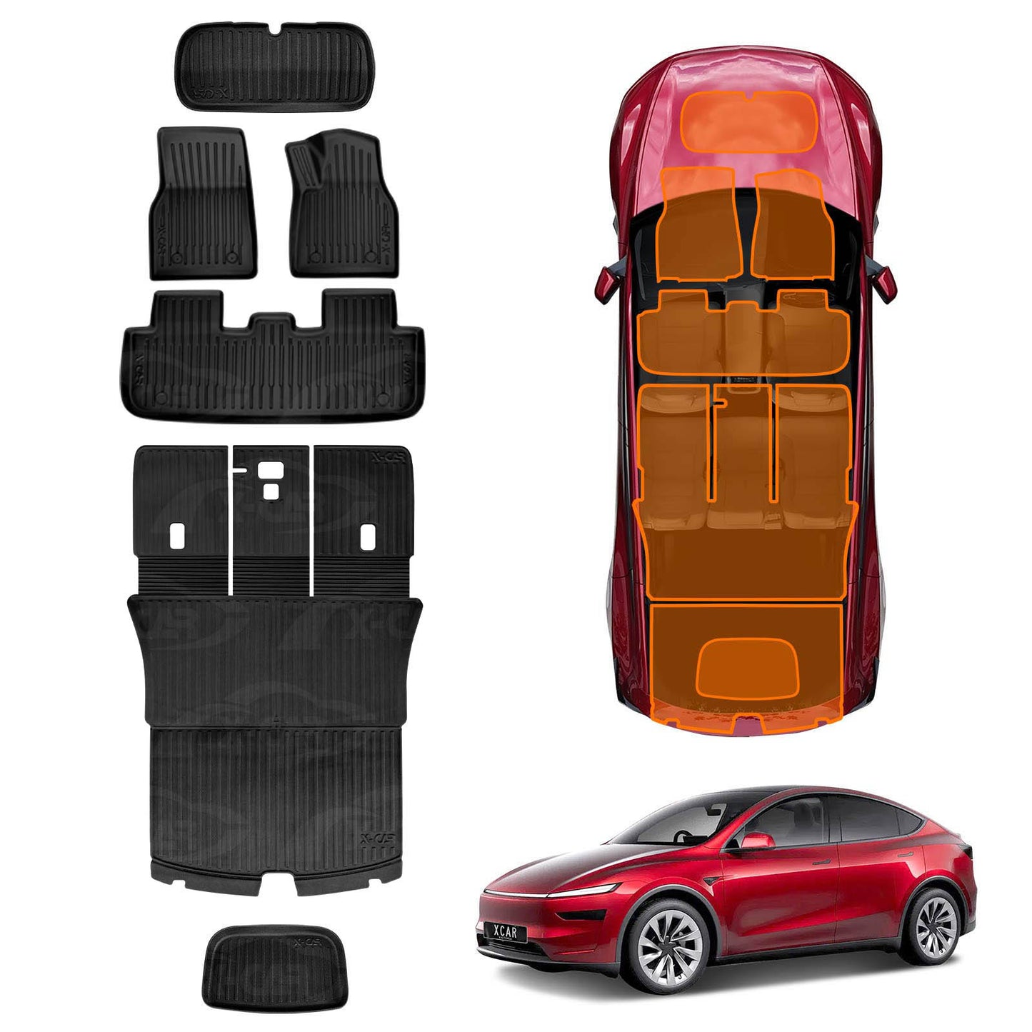 2-In-1 Boot Liners Front Mats Set for Tesla Model Y Juniper 2025-Onwards All Weather Front Toolbox Cargo Car Trunk Interior Cover
