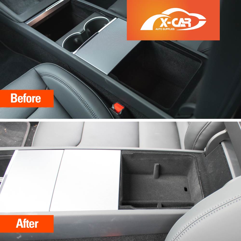 Centre Console Mid Organizer Tray for Tesla Model Y L 6-Seat 2026-Onwards Premium Storage Box Drawer Container with Black Silicone Mat