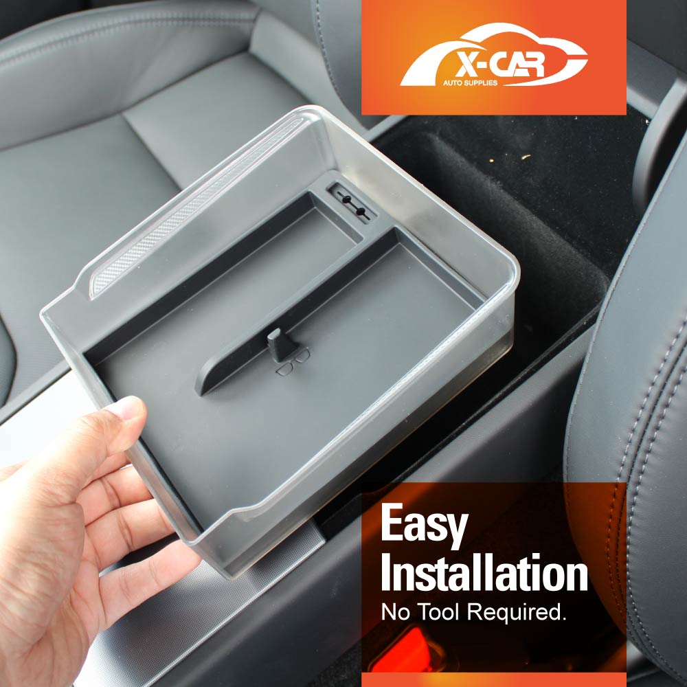 Centre Console Organizer Tray for Tesla Model Y L 6-Seat 2026-Onwards Premium Storage Box Drawer Container with Black Silicone Mat