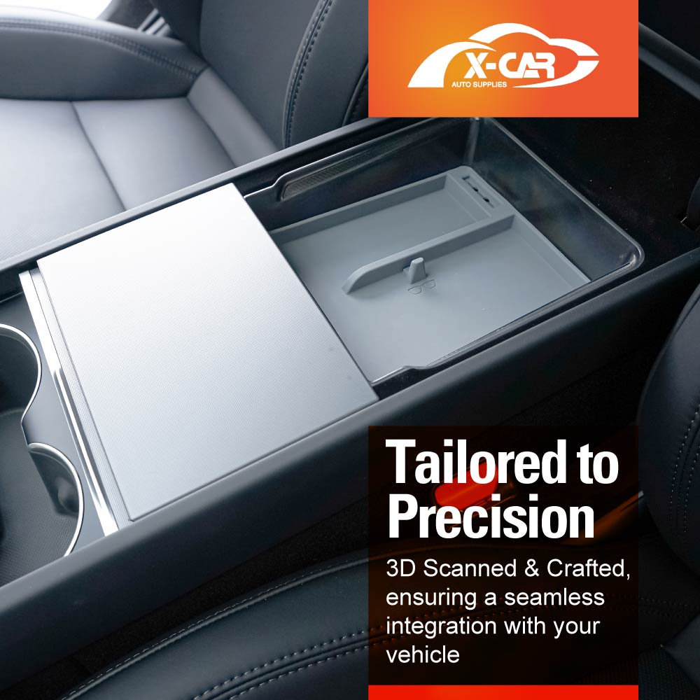 Centre Console Organizer Tray for Tesla Model Y L 6-Seat 2026-Onwards Premium Storage Box Drawer Container with Black Silicone Mat