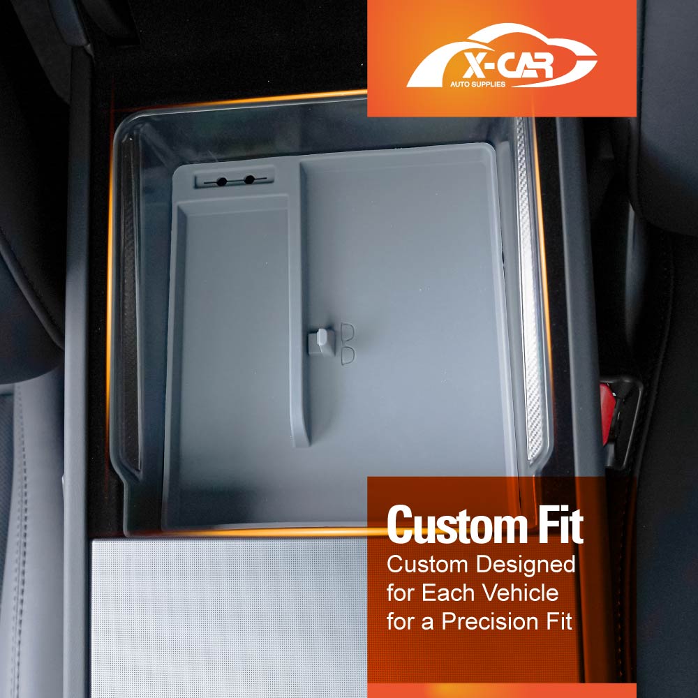 Centre Console Organizer Tray for Tesla Model Y L 6-Seat 2026-Onwards Premium Storage Box Drawer Container with Black Silicone Mat