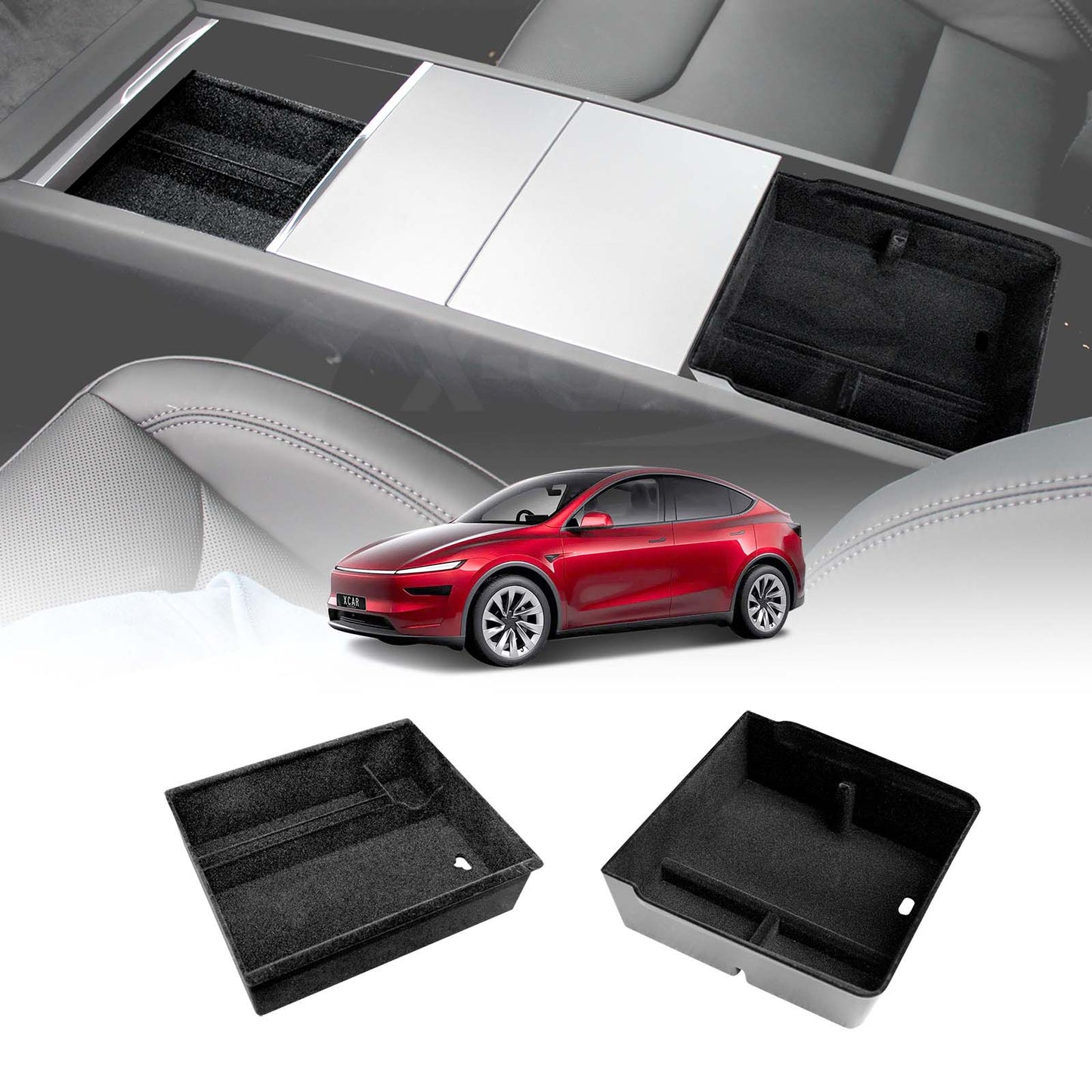 Centre Console Organizer Tray for Tesla Model Y L 6-Seat 2026-Onwards with Flocking liner