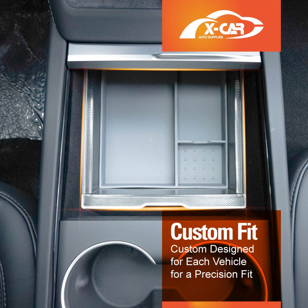 Centre Console Front Organizer Tray for Tesla Model Y L 6-Seat 2026-Onwards Premium Storage Box Drawer Container with Black Silicone Mat