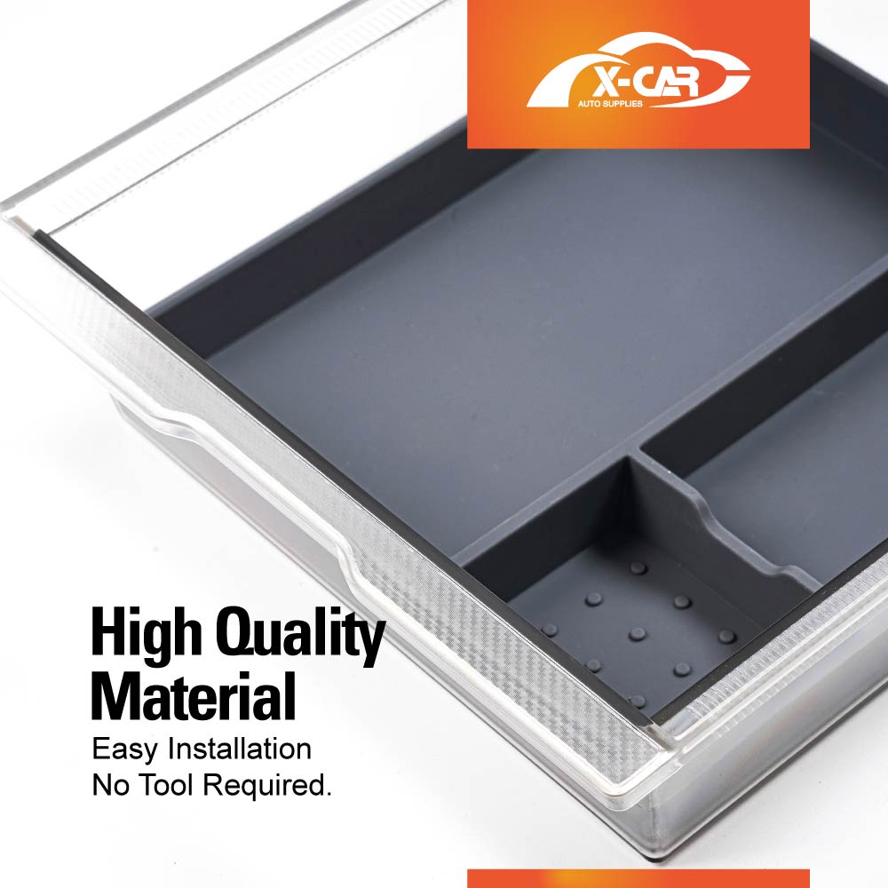Centre Console Organizer Tray for Tesla Model Y L 6-Seat 2026-Onwards Premium Storage Box Drawer Container with Black Silicone Mat