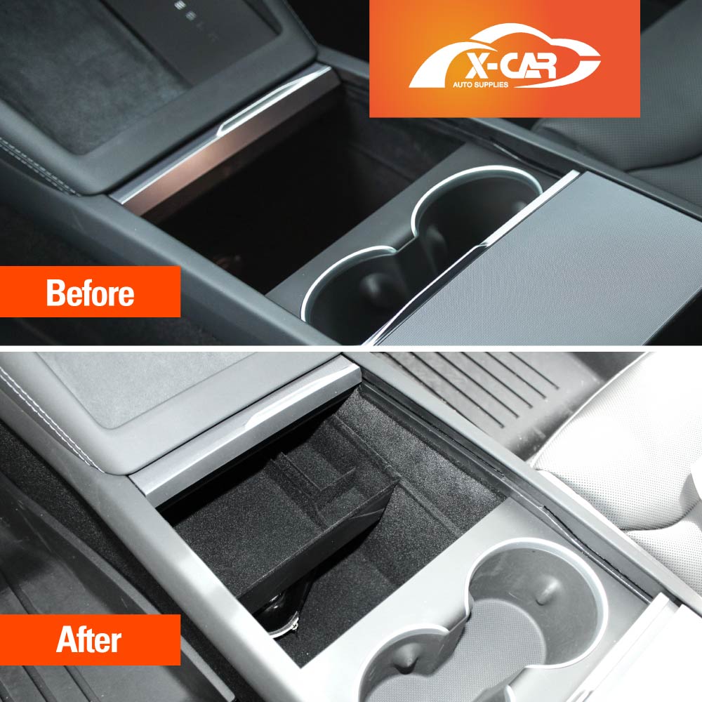 Centre Console Front Organizer Tray for Tesla Model Y L 6-Seat 2026-Onwards with Flocking liner Storage Car Interior Accessories