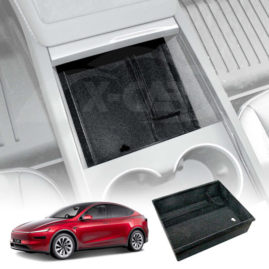 Centre Console Front Organiser Tray for Tesla Model Y L 6-Seat 2026-Onwards with Flocking liner Storage Car Interior Accessories