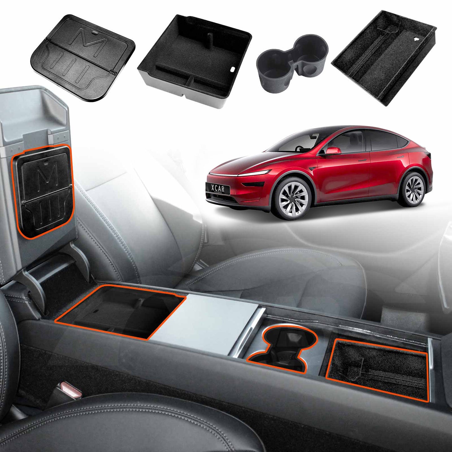 Centre Console Organizer Tray for Tesla Model Y L 6-Seat 2026-Onwards Armrest Storage Box Cup Holder Interior Accessories